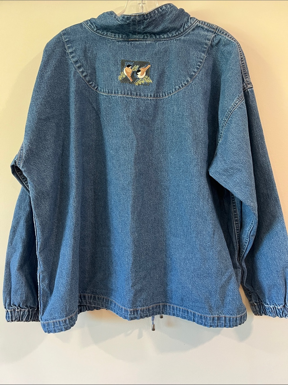 CJ Banks Light Blue Denim Pullover Embroidered Jacket, birds, xl - Picture 2 of 9